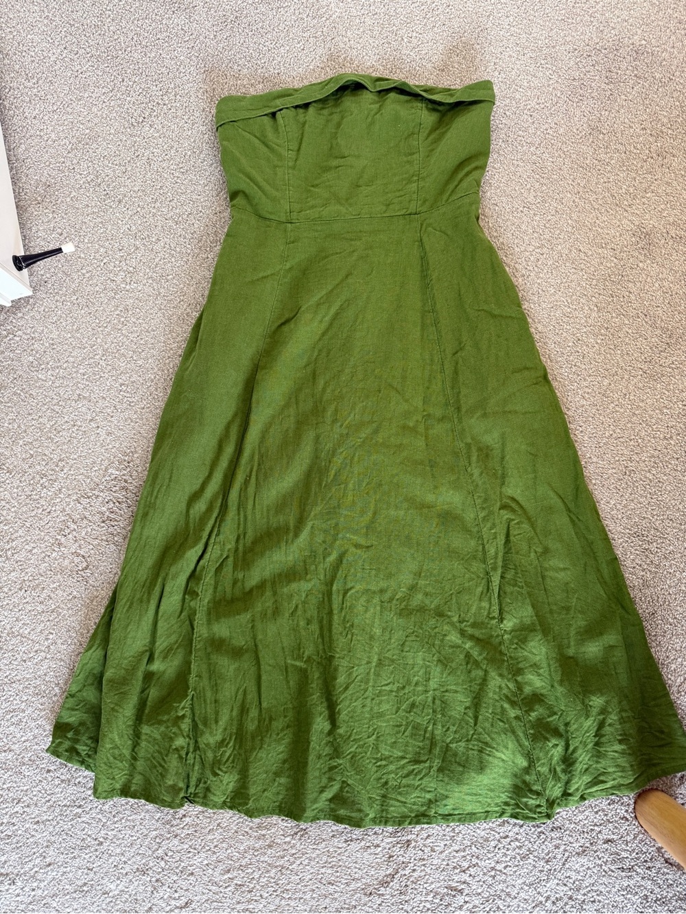 Abercrombie & Fitch Olive Green Strapless Linen-Blend Dress